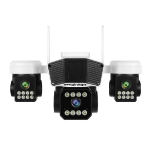 دوربین مداربسته سه‌لنزه 360 درجه | 12MP، دید در شب رنگی، سیم‌کارت‌خور